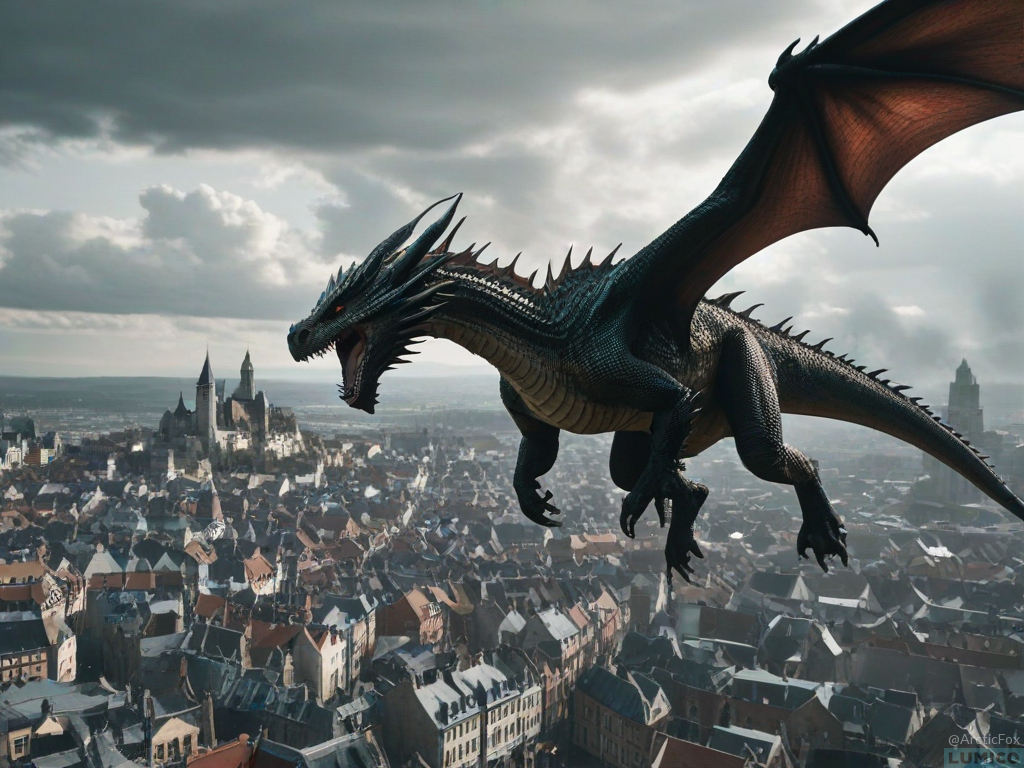 A dragon attacking a city + landscape view